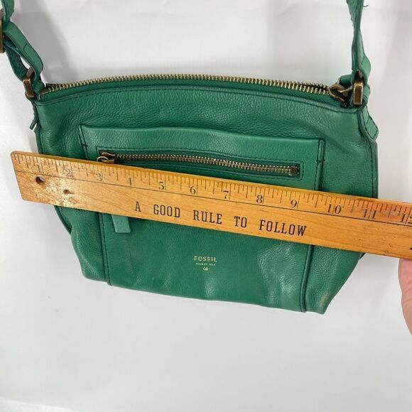 Fossil Womens Crossbody Bag Leather Multiple Pockets Zip Adjustable Strap Green - Picture 11 of 13